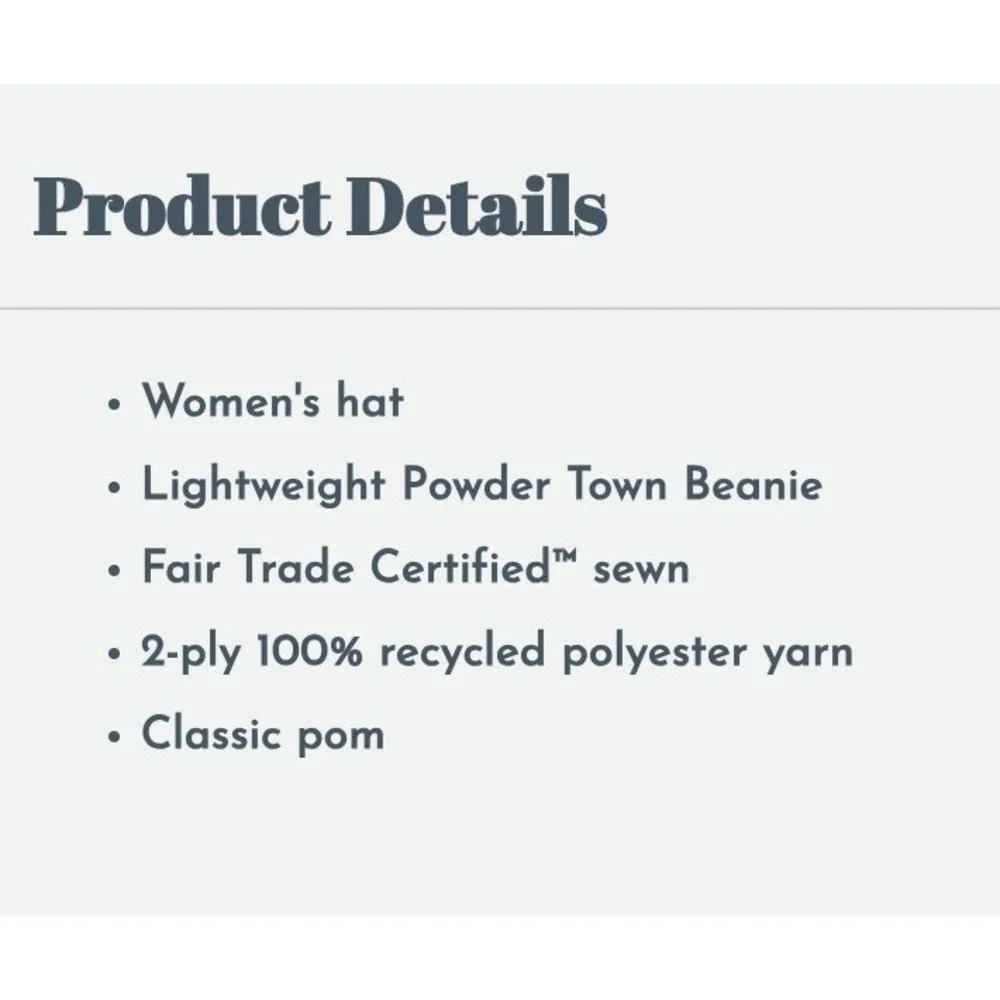 Patagonia Powder Town Beanie Lightweight Women's Alpine Blue Rising Tide Pom Pom